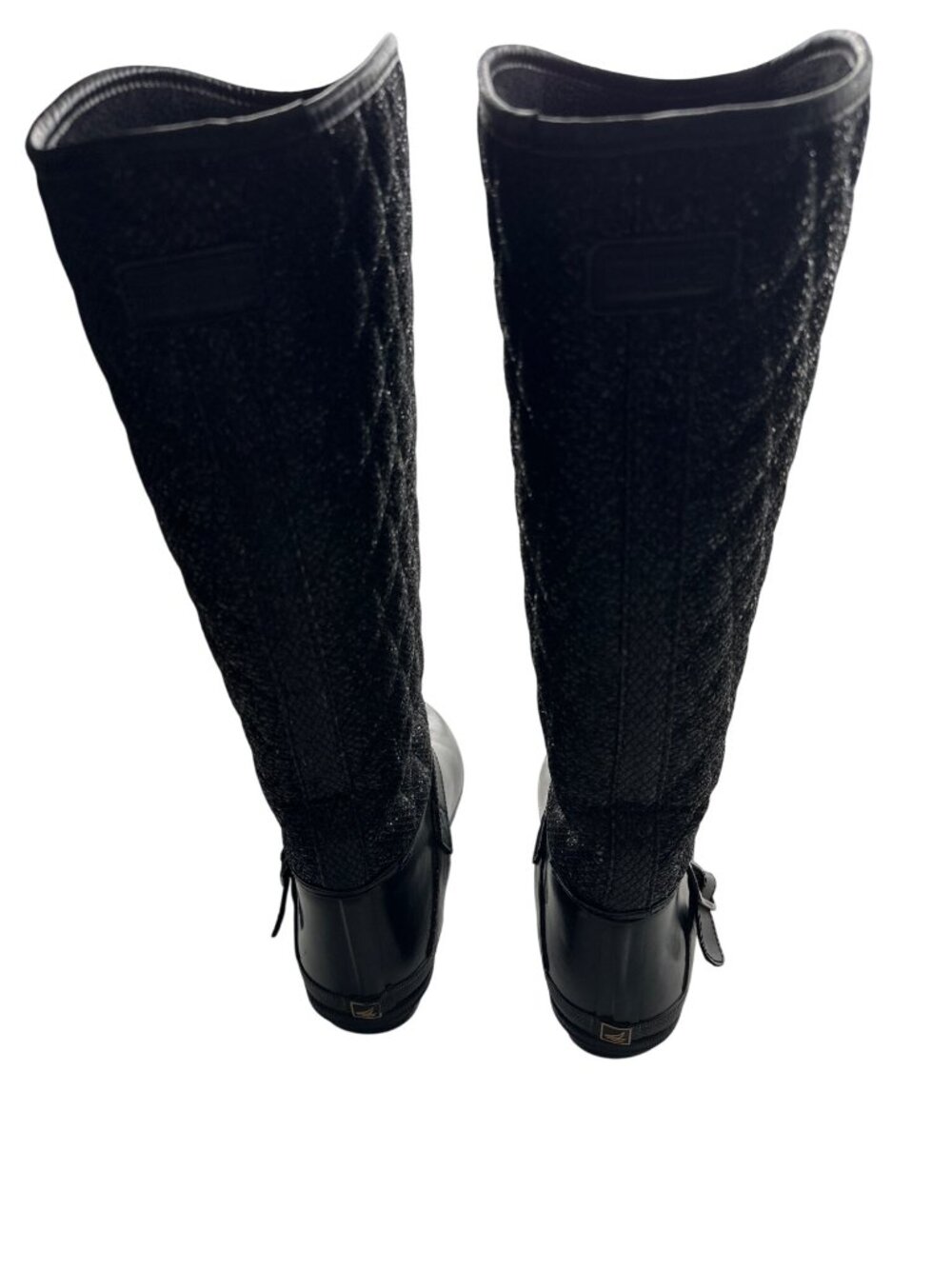 Sperry Black Glitter Quilted Waterproof Rubber Rain Boots Top Sider Size 9 - Picture 5 of 8